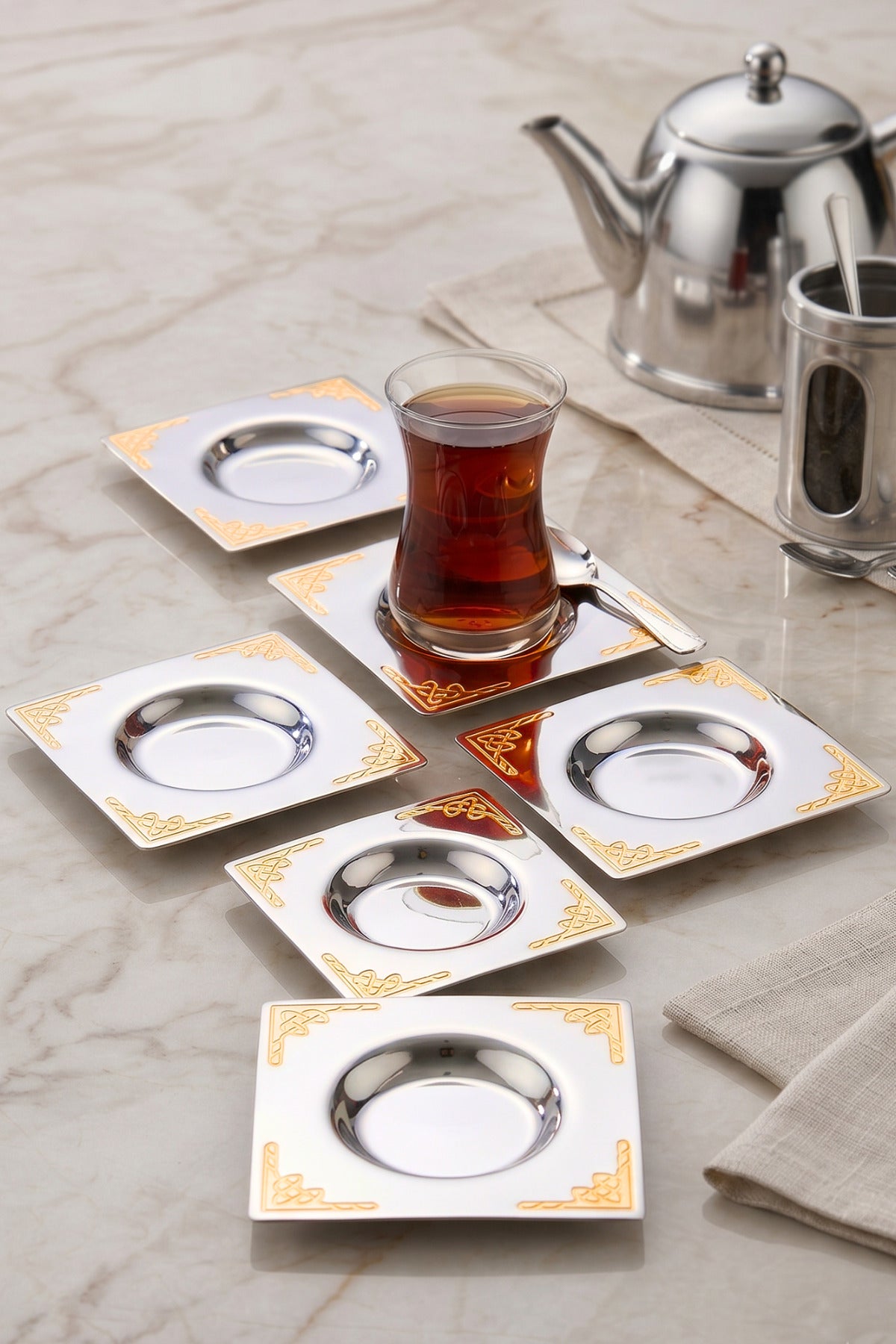 6'lı Hürrem Çay Tabağı - 18/10 Paslanmaz Çelik 6 Kişilik