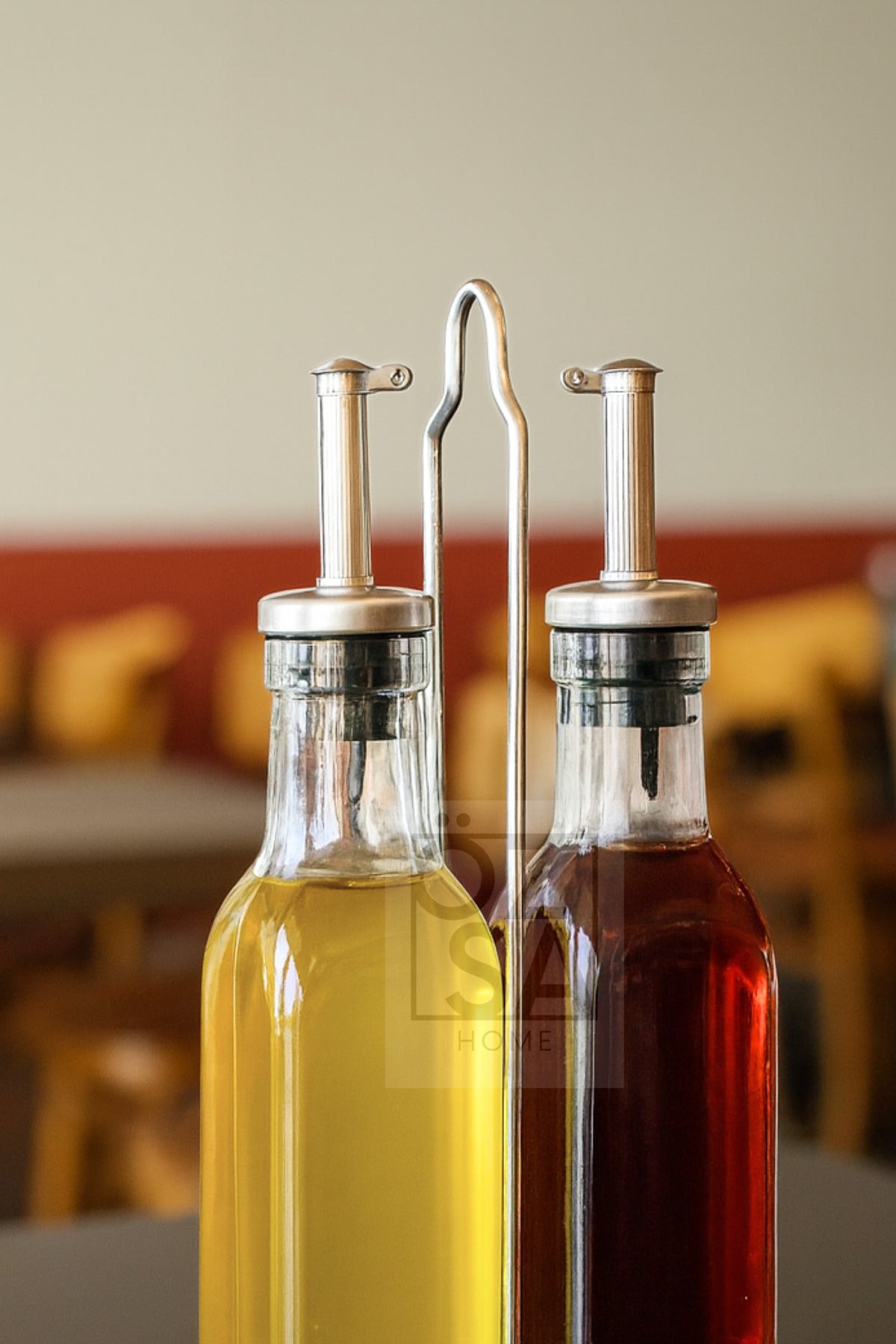 Metal Stantlı 2'li 300 ml Zeytinyağı Sıvıyağ Şişesi Yağdanlık Yağlık Sirkelik Restoran Yağlık - Gümüş