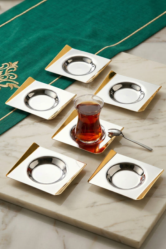 6'lı Avons Çay Tabağı - 18/10 Paslanmaz Çelik 6 Kişilik - Altın