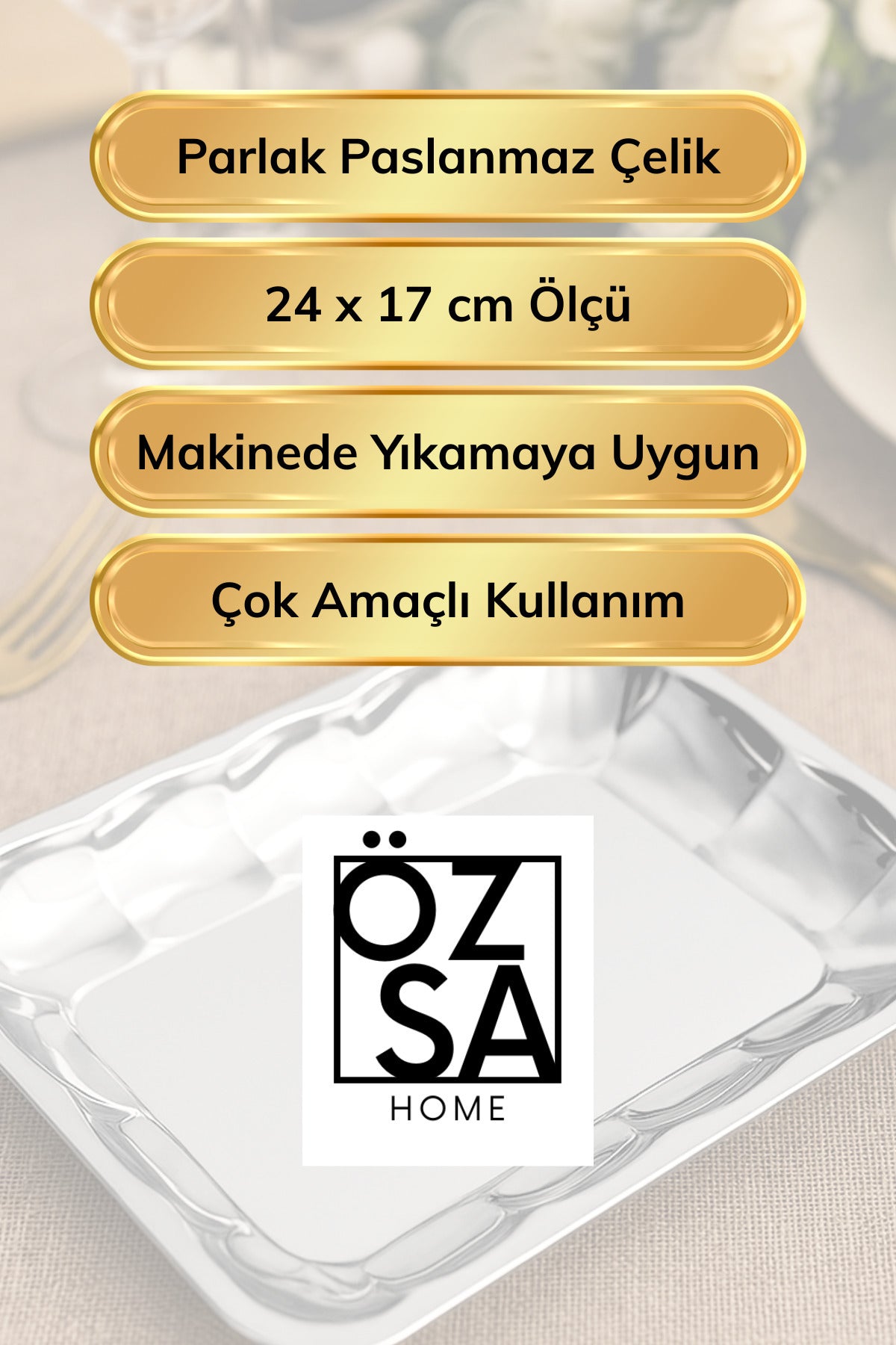 4'lü Paslanmaz Çelik Dikdörtgen Kayık Tabak Meyve Salata Tabağı Sunum Kasesi - Gümüş