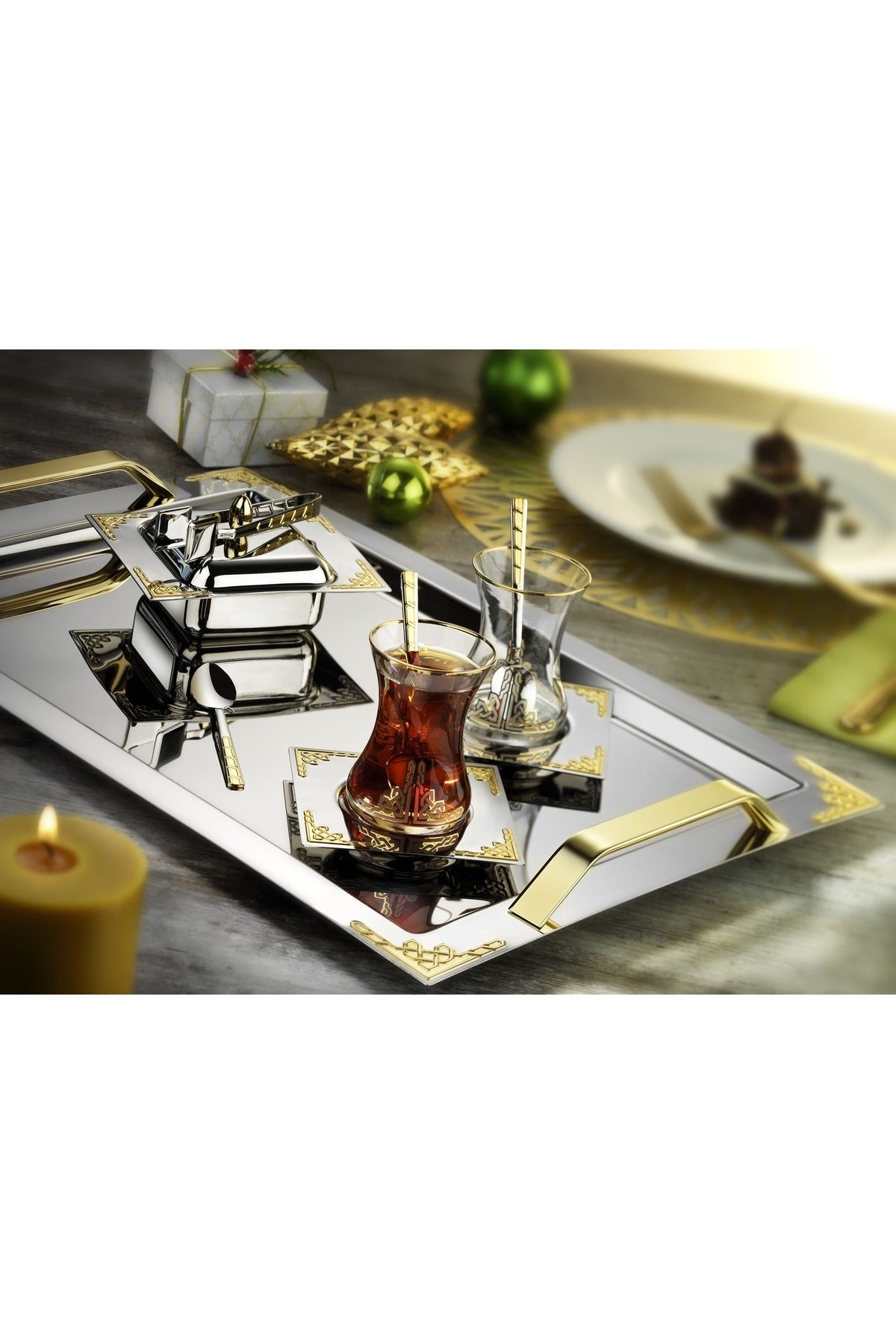Hürrem Gold Paslanmaz Çelik Çay Seti Bardaklı