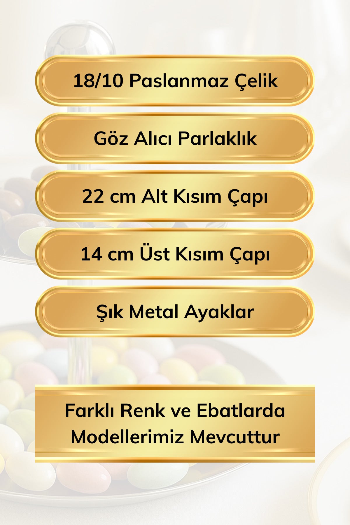Medium Ayaklı 18/10 Paslanmaz Çelik 2 Katlı Sunumluk Metal Ayaklı Sunumluk - Gümüş