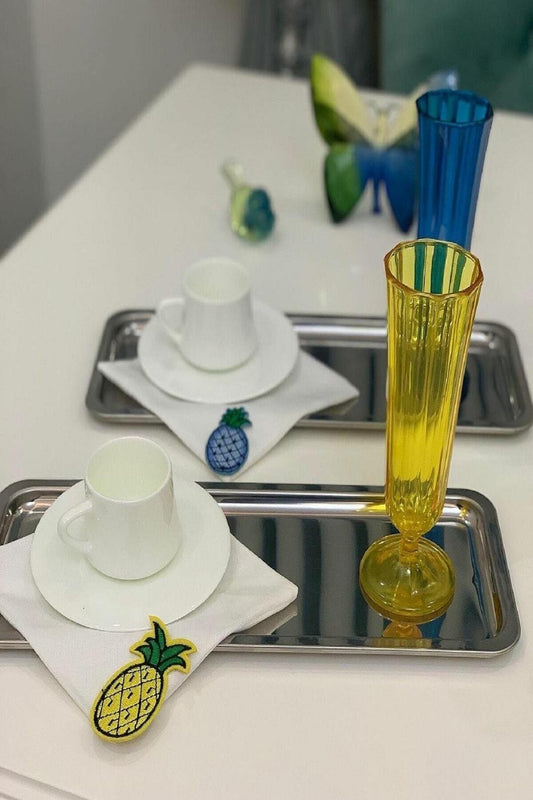 2 Adet Lüx Çelik Dikdörtgen Servis Sunum Tepsisi 33x13 Cm