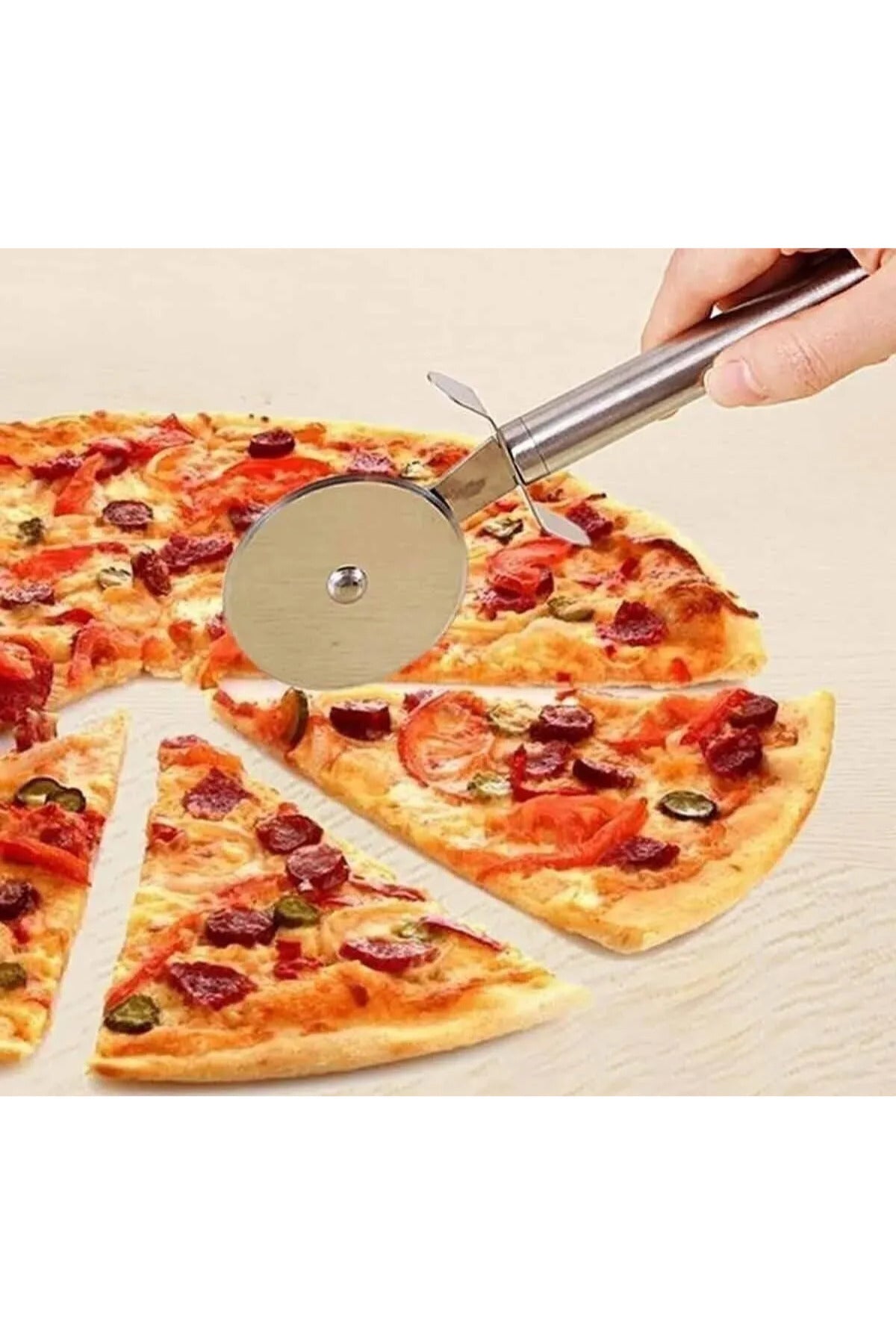 Büyük Boy Paslanmaz Çelik Hamur Kesme Ruleti & Pizza Ruleti 20 Cm Hamur Kesici