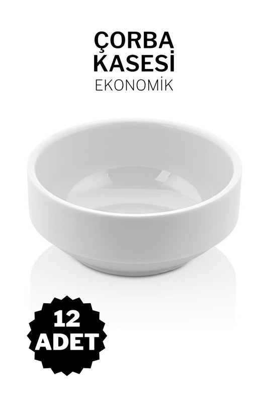12 Adet Kırılmaz Çorba Kasesi Otel Kafe Lokanta Restoran Ev Için Melamin Kase Freya - Beyaz Eko 12cm