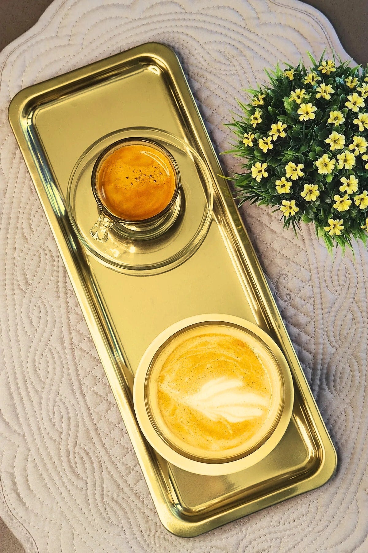6'lı Gold Lüx Dikdörtgen Paslanmaz Çelik Kahve Çay İkram ve Sunum Tepsisi Altın Renk 33x13 cm