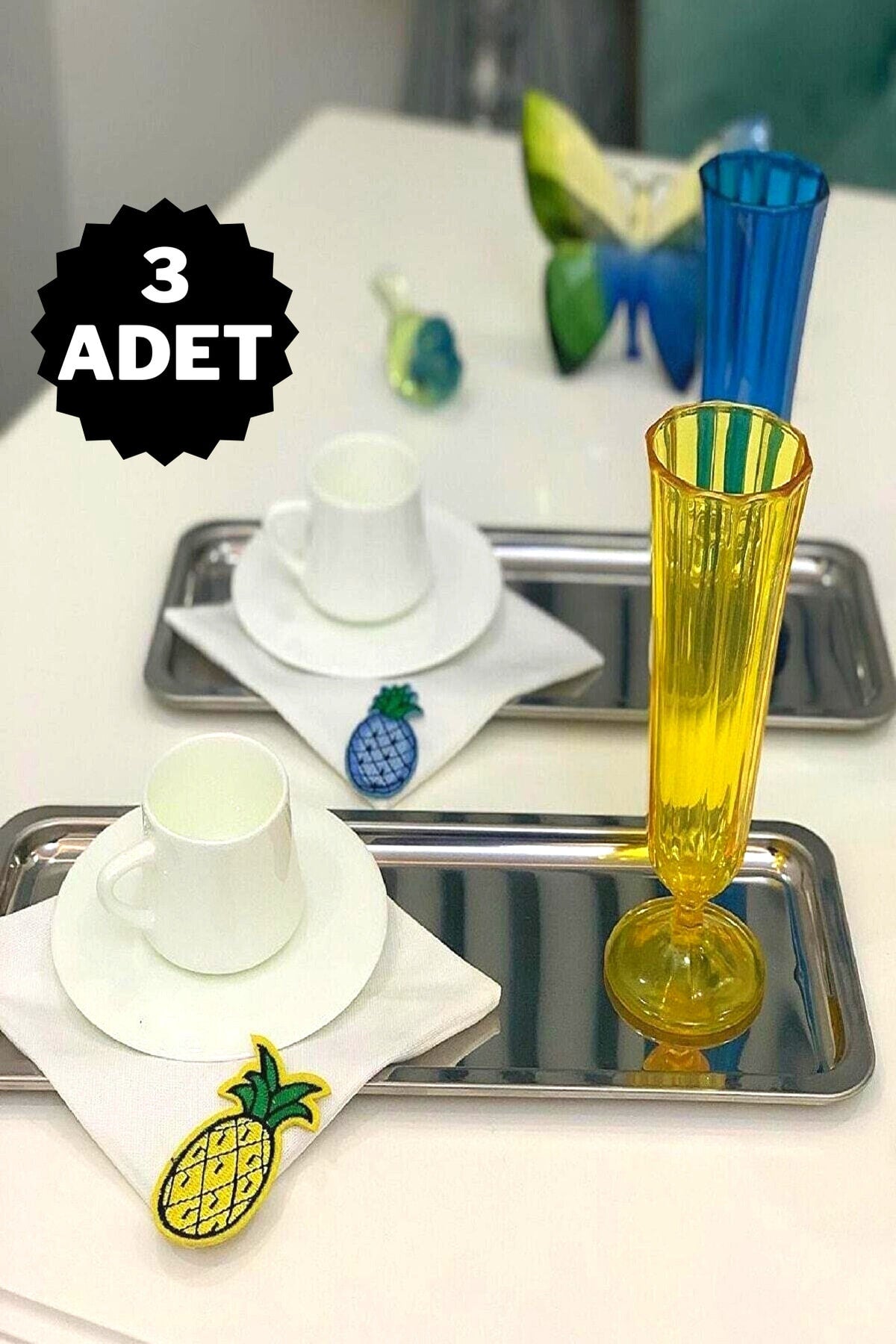 3'lü Lüx Çelik Dikdörtgen Servis Sunum Tepsisi 33x13 Cm