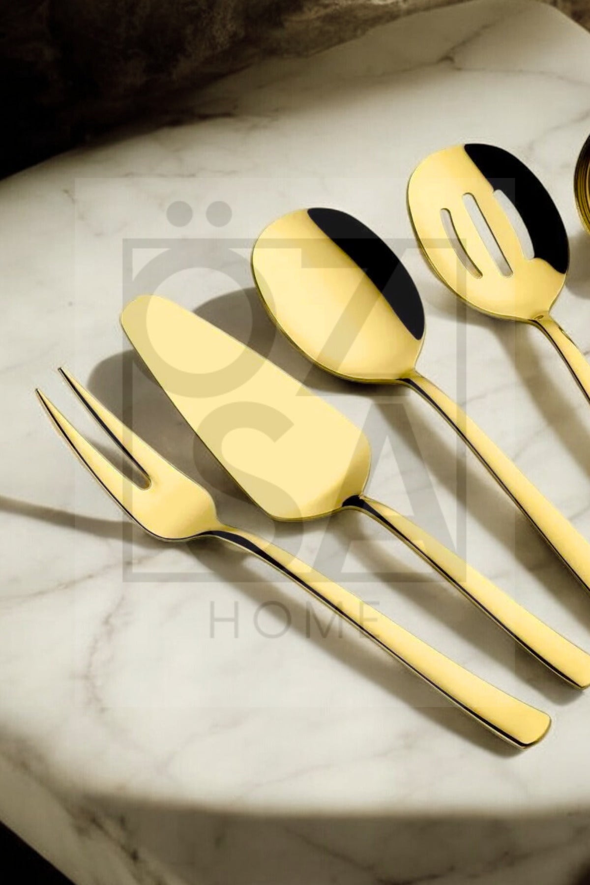 5 Parça Gold Sos Servis Sunum Seti Paslanmaz Çelik 5'li Servis Takımı Kepçe Kevgir Kaşık Spatula - Gold