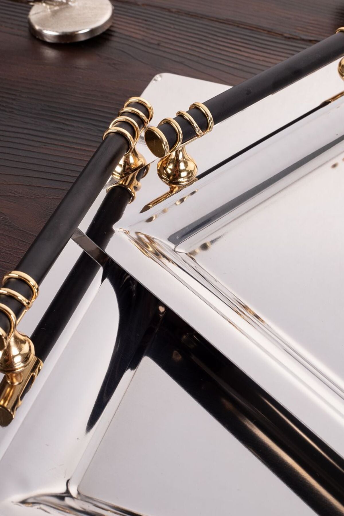 Mercan Silver Black 2'li İkramlık Sunumluk Servis Ve Çay Tepsisi - ELEGAN