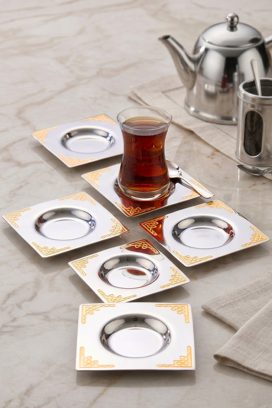 6'lı Hürrem Çay Tabağı - 18/10 Paslanmaz Çelik 6 Kişilik