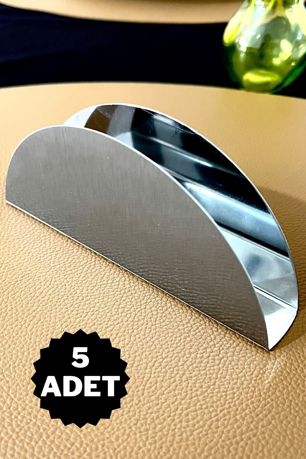 5 Adet Krom Lüx Mat Peçetelik Kafe Restaurant Lokanta Için Paslanmaz Çelik Metal Peçetelik