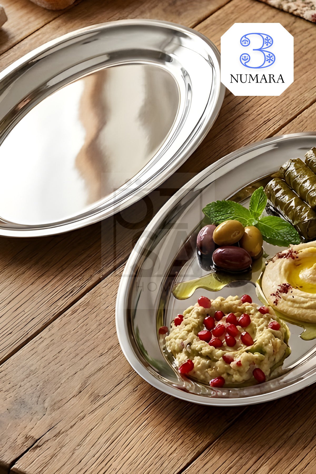 Ovalis 2'li Çelik Meyve Salata Meze Tabağı Servis Sunum Parlak Kayık Tabak Seti No: 3 - Gümüş