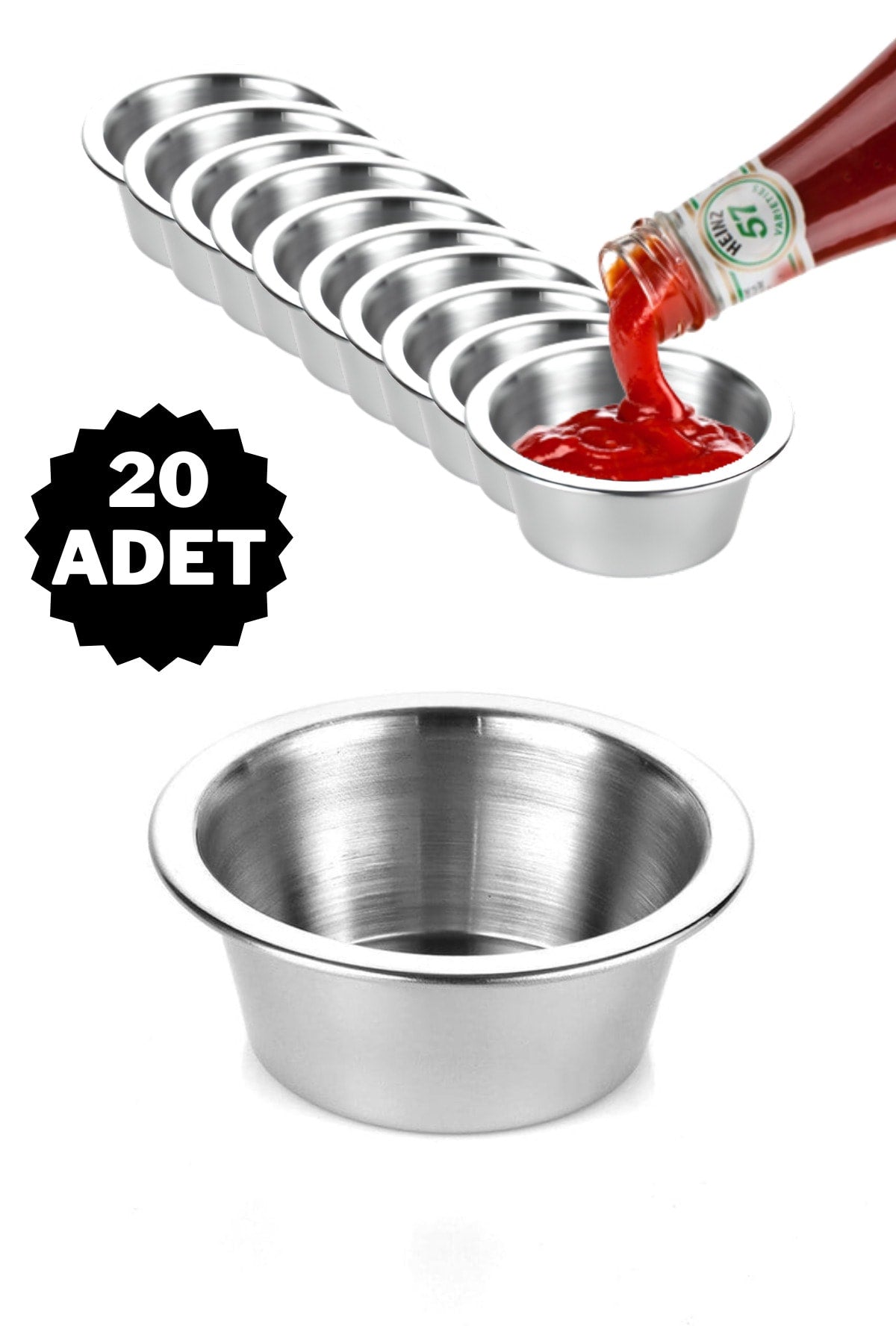 20 Adet Burger Yanı Sosluk Paslanmaz Çelik Reçellik Çerezlik Kahve Yanı Lokumluk