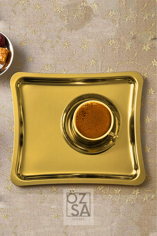6 Adet Lüx Gold Shiny Servis Sunum Tepsisi 21x19 Cm