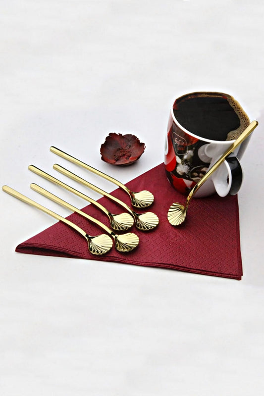 6 Adet Lüx Gold Çay Kaşığı Kahve Nescafe Sunum Reçel Kaşık Seti Kutulu 12cm 18/10 Paslanmaz Çelik