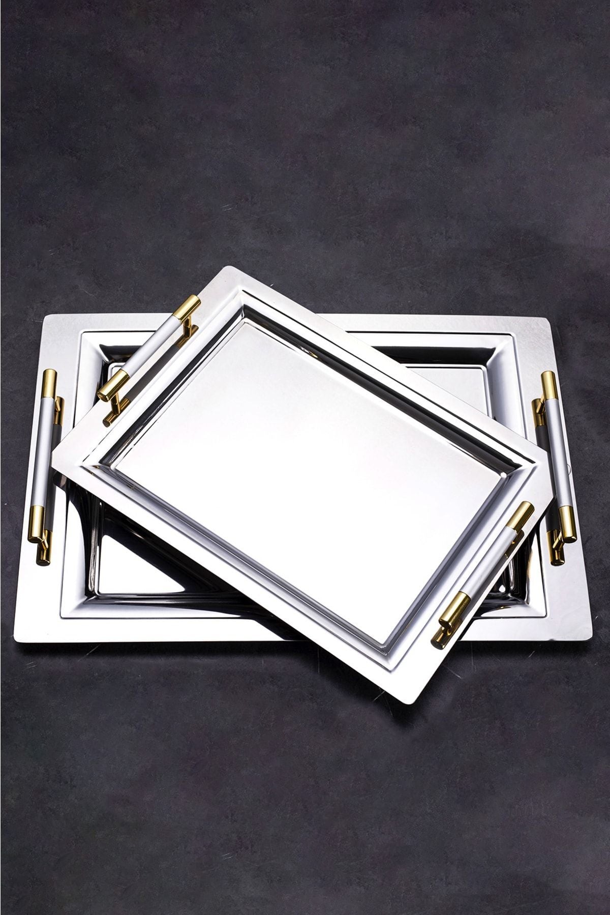 Mercan Silver Gold Sunumluk Servis Kahve Ve Çay Tepsisi Ikram Tepsisi - Gümüş