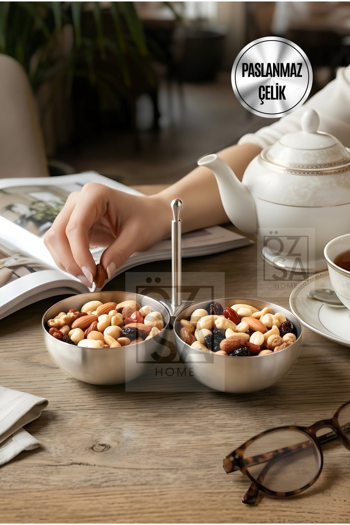 2'li Çerezlik Paslanmaz Çelik Mat Kuruyemişlik Reçellik Metal Saplı Kafe Lokanta Restoran Çerezlik