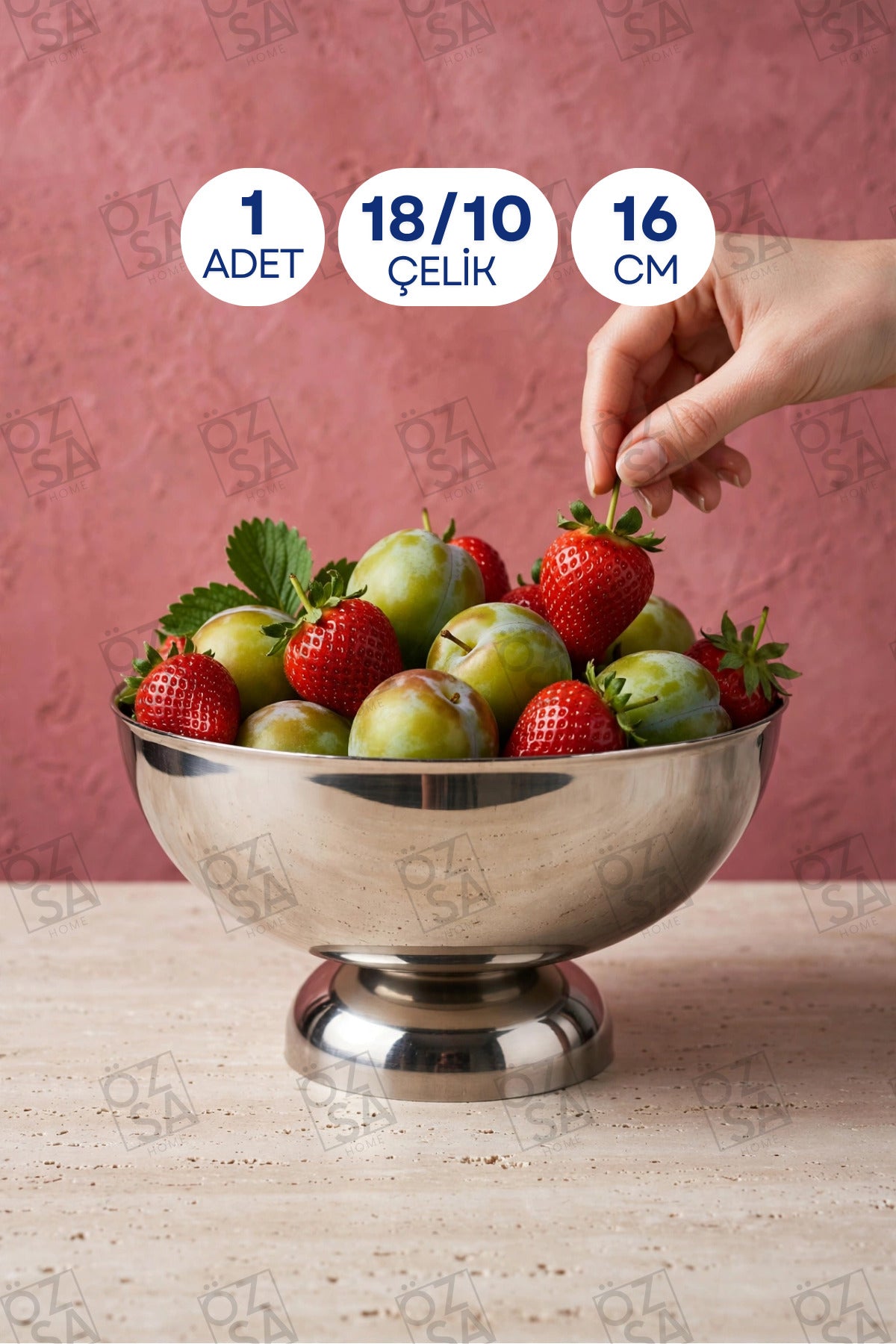 İnci 16cm 18/10 Çelik Büyük Sunumluk Sofra Sunum Çerezlik Meyvelik Salata Kase Ayaklı Kase 16cm