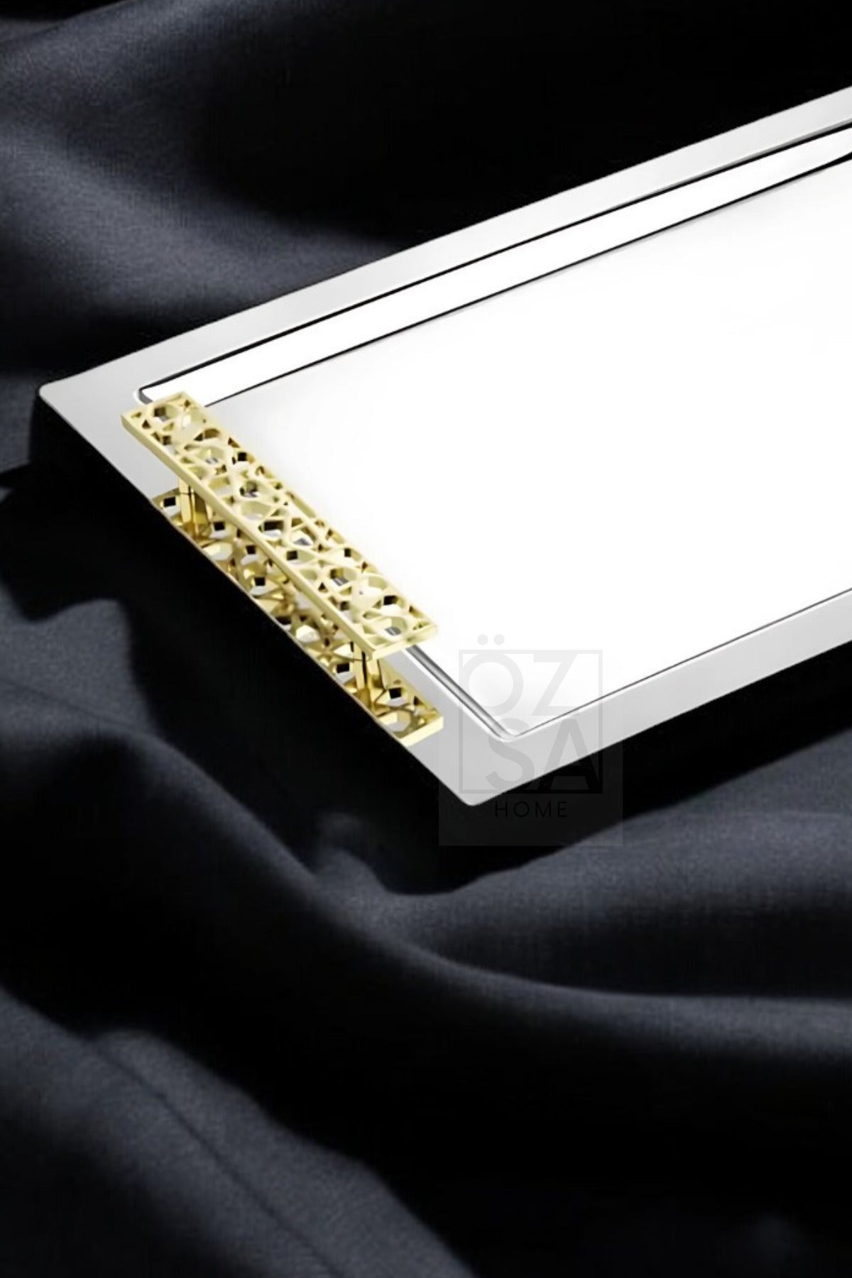 Tiamo Selçuklu Premium 18/10 Paslanmaz Çelik Sunum Tepsisi Kulplu Söz Nişan Servis Çay Tepsi - Gold