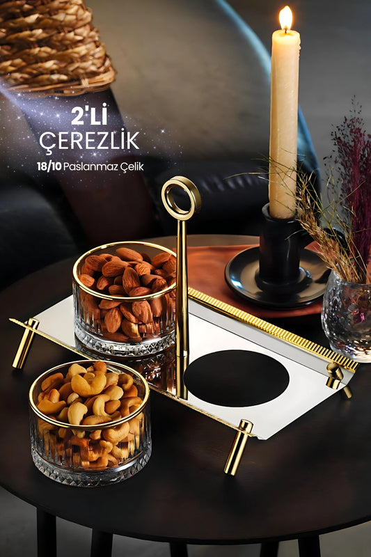 Anes 2'li Çerezlik Kulplu İkramlık Sunumluk 18/10 Paslanmaz Çelik Elysia Kase İkramlık Reçellik - Sarı