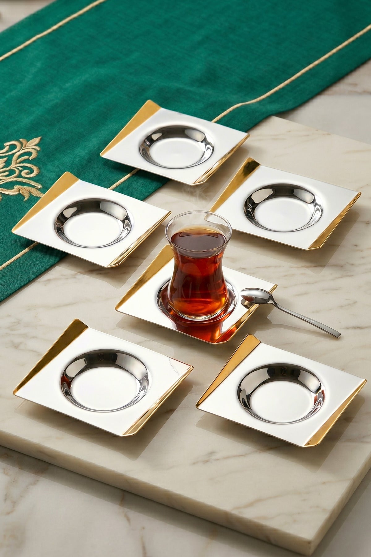 6'lı Avons Çay Tabağı - 18/10 Paslanmaz Çelik 6 Kişilik - Altın