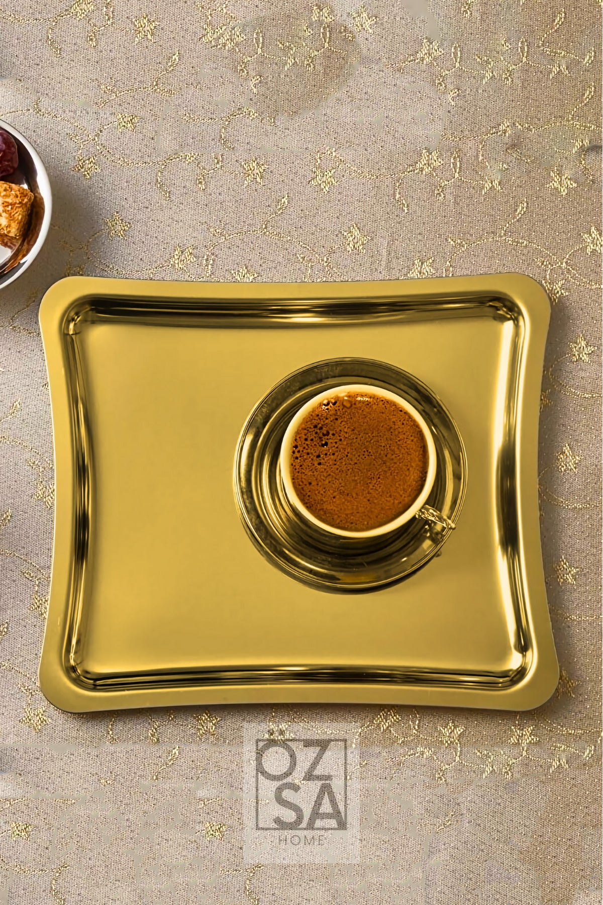 4 Adet Lüx Gold Shiny Servis Sunum Tepsisi 21x19 Cm