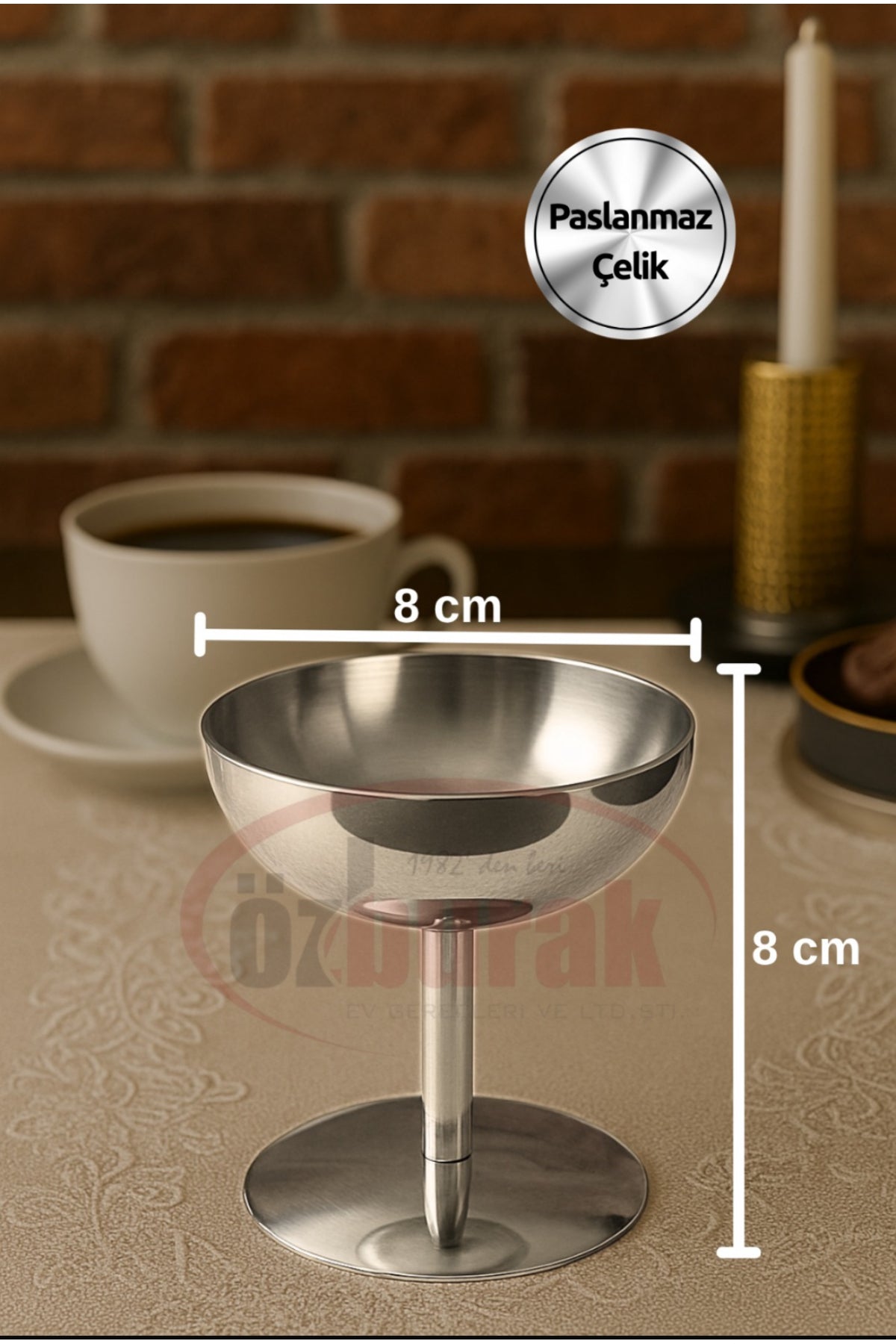 Çelik Yüksek Ayaklı Lokumluk İkramlık Sunumluk Dondurmalık & Kase Çap:13 cm Boy:13 cm - 1