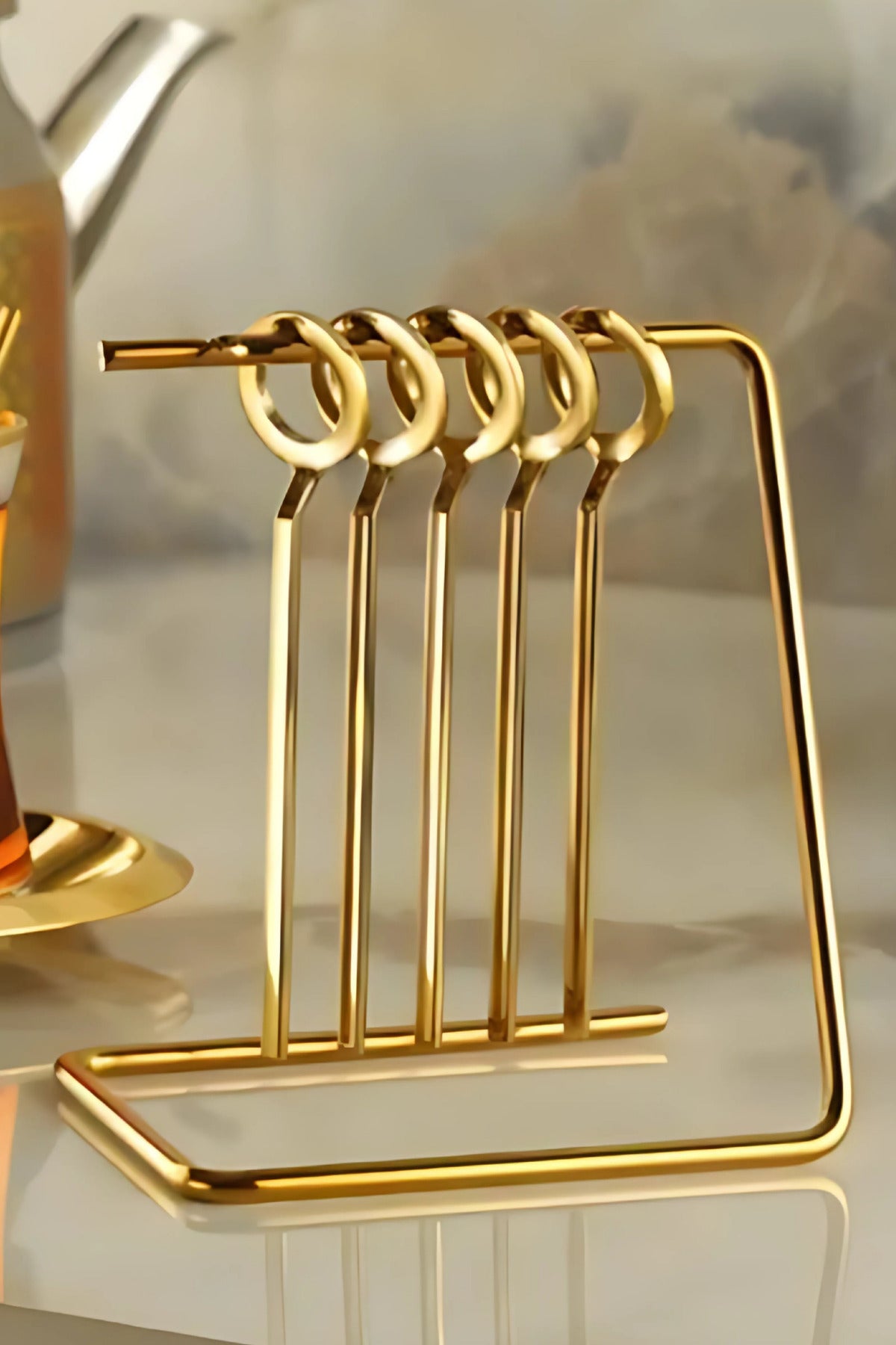 6'lı 18/10 Paslanmaz Çelik Askılı Gold Çay Kaşığı Sunum Kaşığı Seti