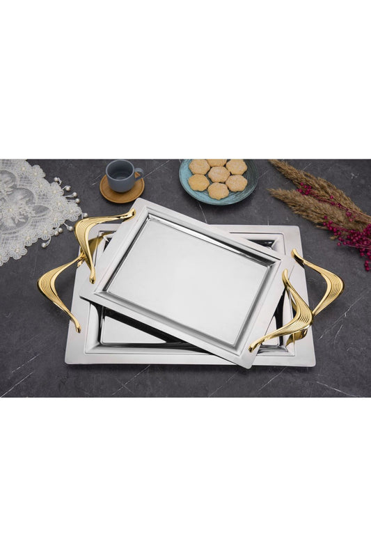 Mercan Silver Black 2'li İkramlık Sunumluk Servis Ve Çay Tepsisi - VERA GOLD