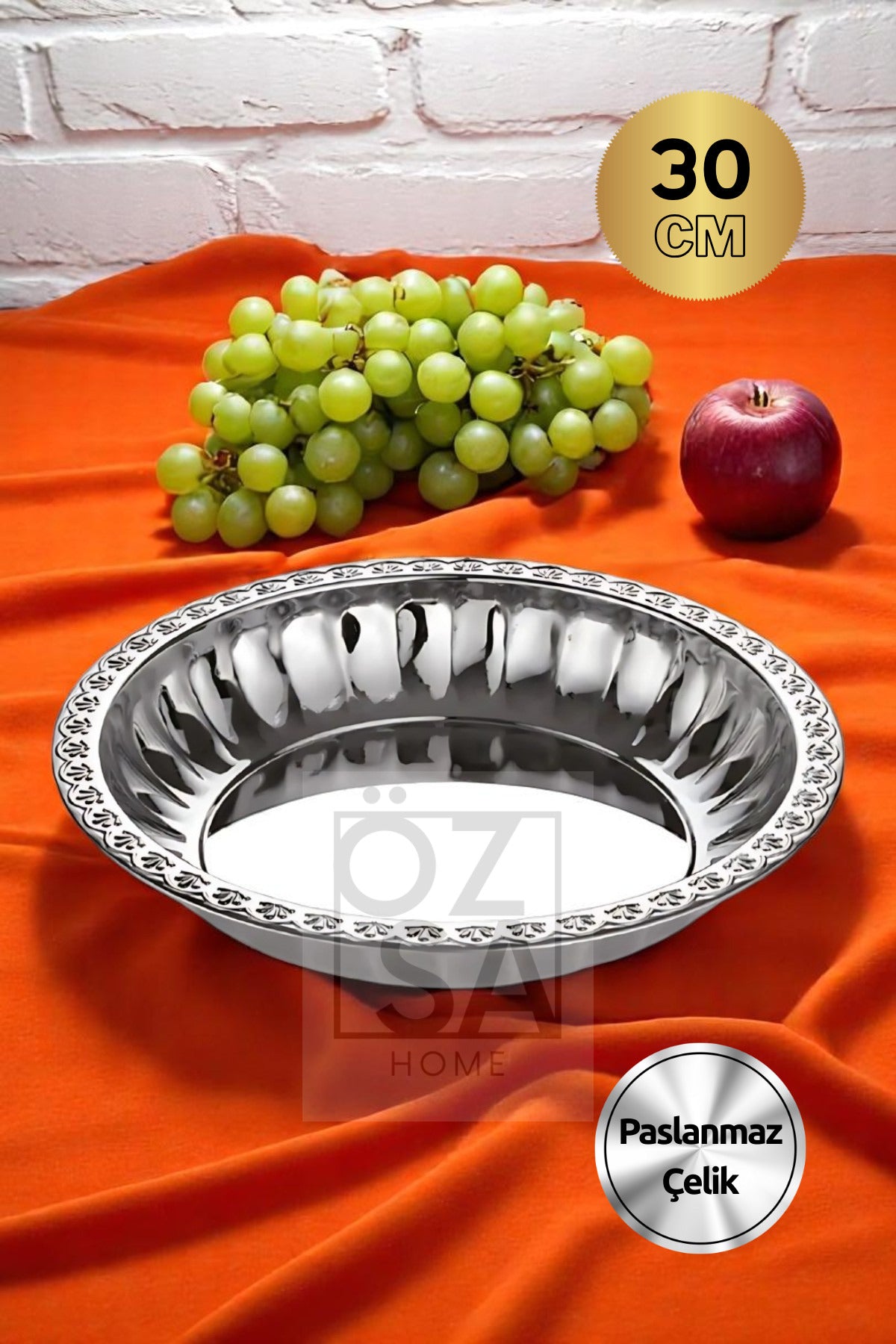 Lüx Çelik Salata Meyve Tabağı Salata Kasesi Mısır Kasesi 30 Cm