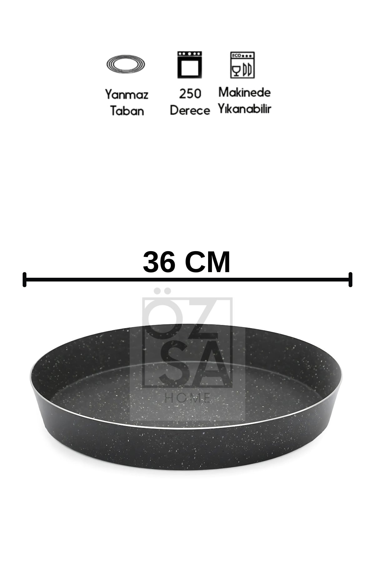 3'lü Granit Fırın Tepsi Seti Yuvarlak Fırın Tepsi Set 32-34-36 Cm - Antrasit