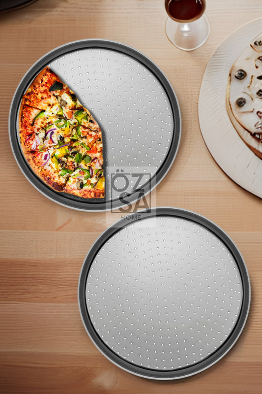2 Adet 36cm Delikli Pizza Tepsisi Lahmacun Pide Tepsisi 36 Cm 2 Parça Çelik Pizza Tepsisi