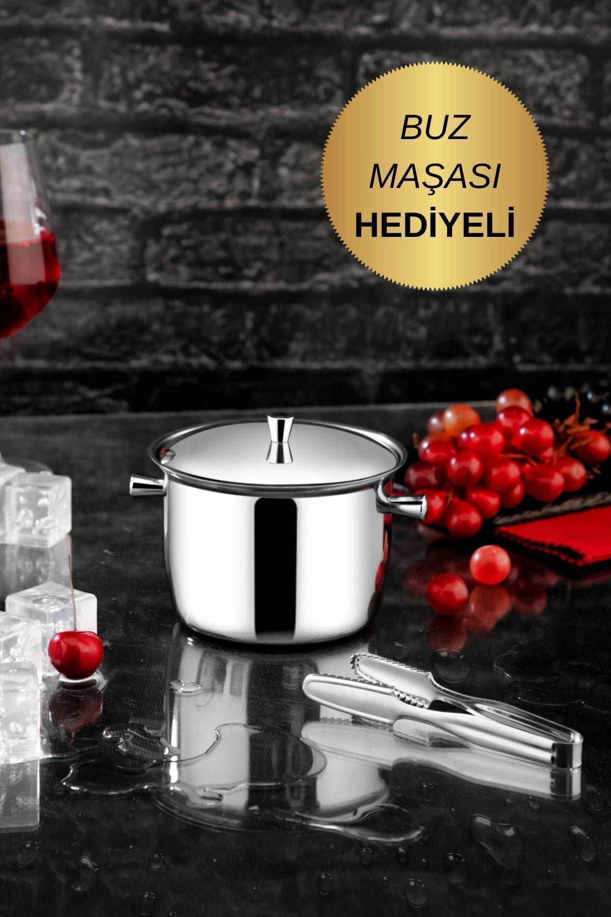 Titan Termoslu Paslanmaz Çelik Buz Kovası Ve Buz Maşası Set 18/10 - 304 Paslanmaz Çelik