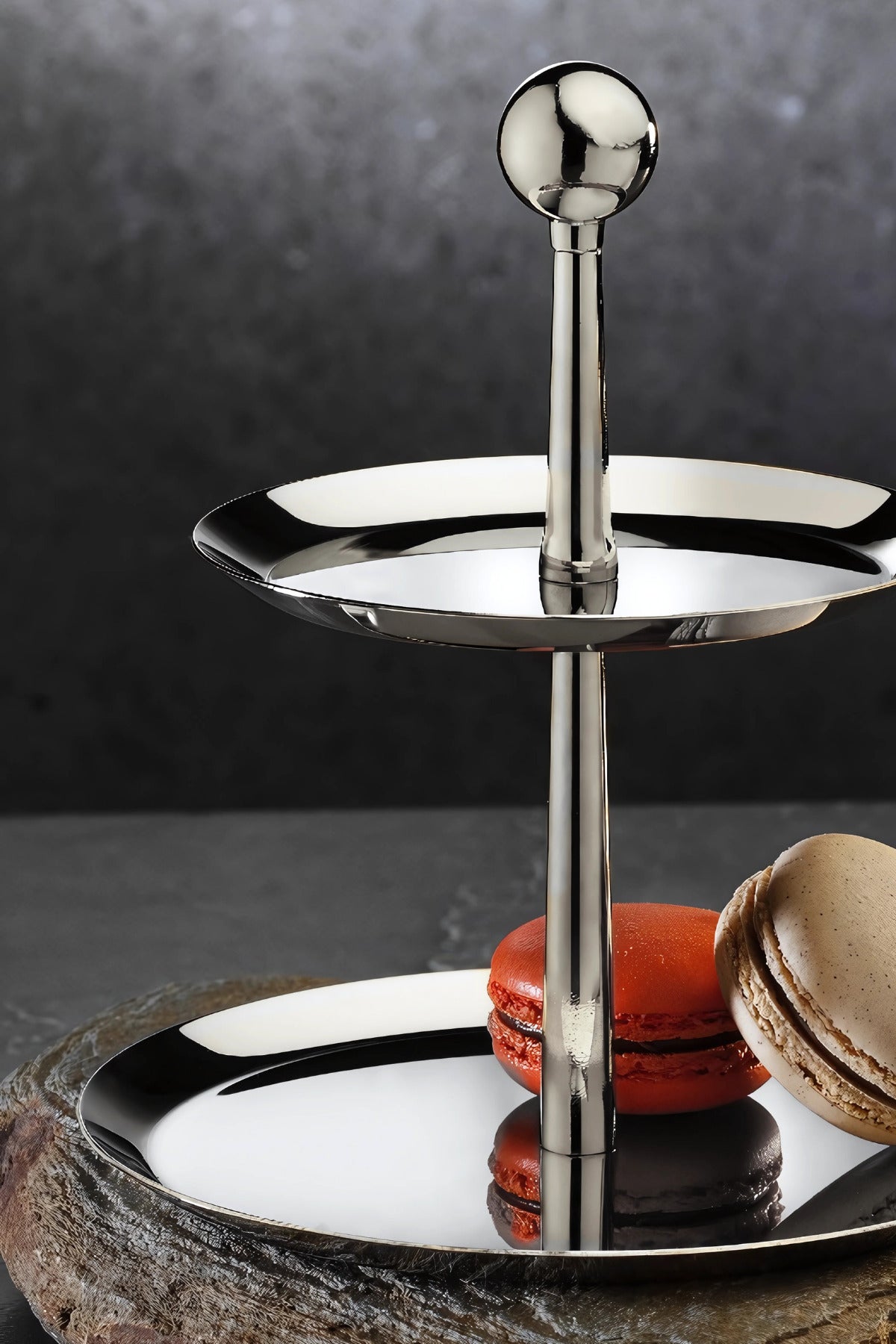 Small Silver 18/10 Paslanmaz Çelik Katlı Sunumluk 15 Cm Ayaklı Sunumluk - Gümüş