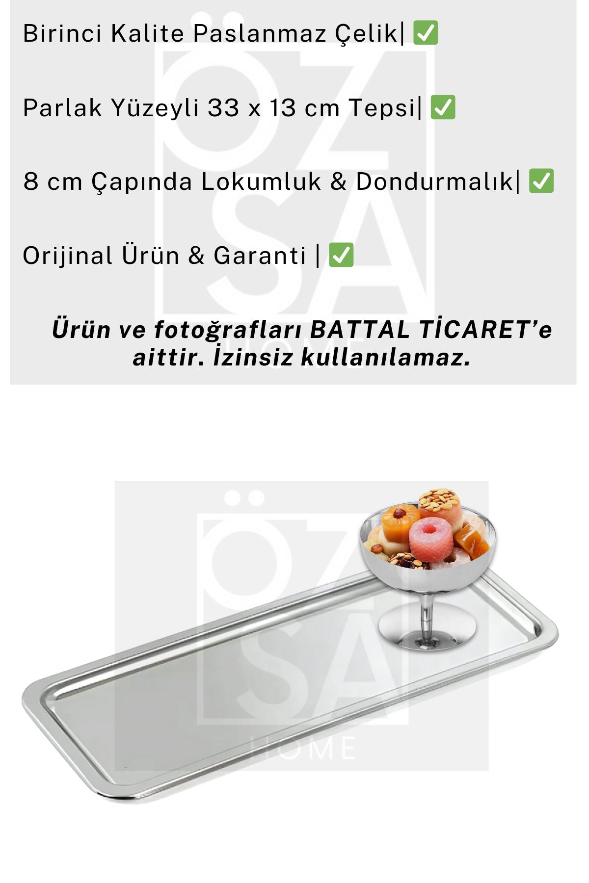 6 Parça Sunum Seti Çelik Dikdörtgen Çay Kahve Servis Sunum Tepsisi ve Lokumluk Çerezlik Dondurmalık - Metalik