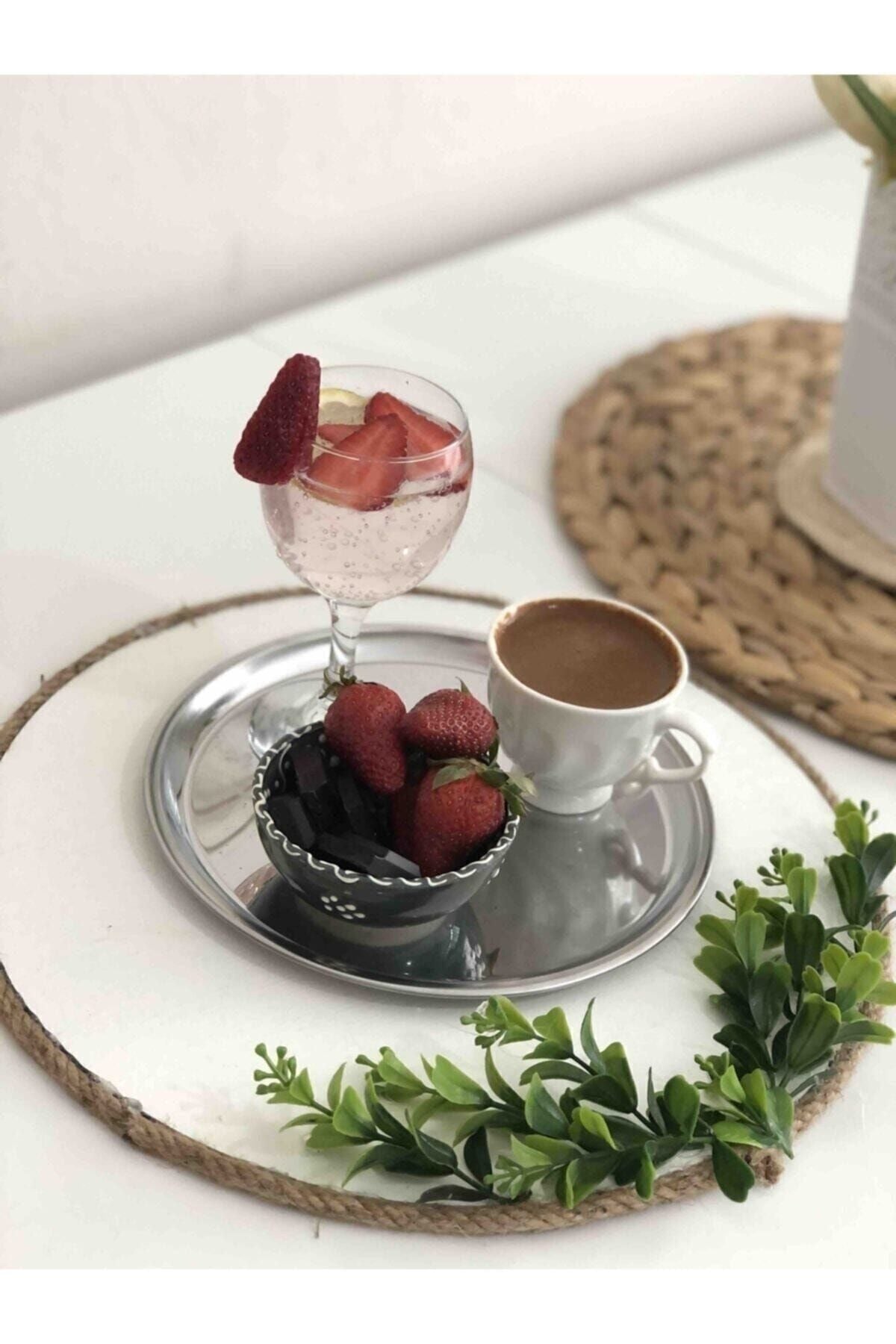 6 Adet Paslanmaz Çelik Yuvarlak Servis Tabağı Sunum Tepsisi 20 Cm - Gümüş
