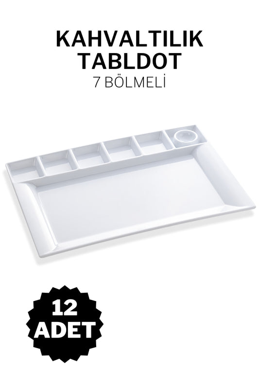 12 Adet Kırılmaz Kahvaltılık Tabldot Otel Okul Yemekhane Için 7 Bölmeli Melamin Kahvaltı Tabağı