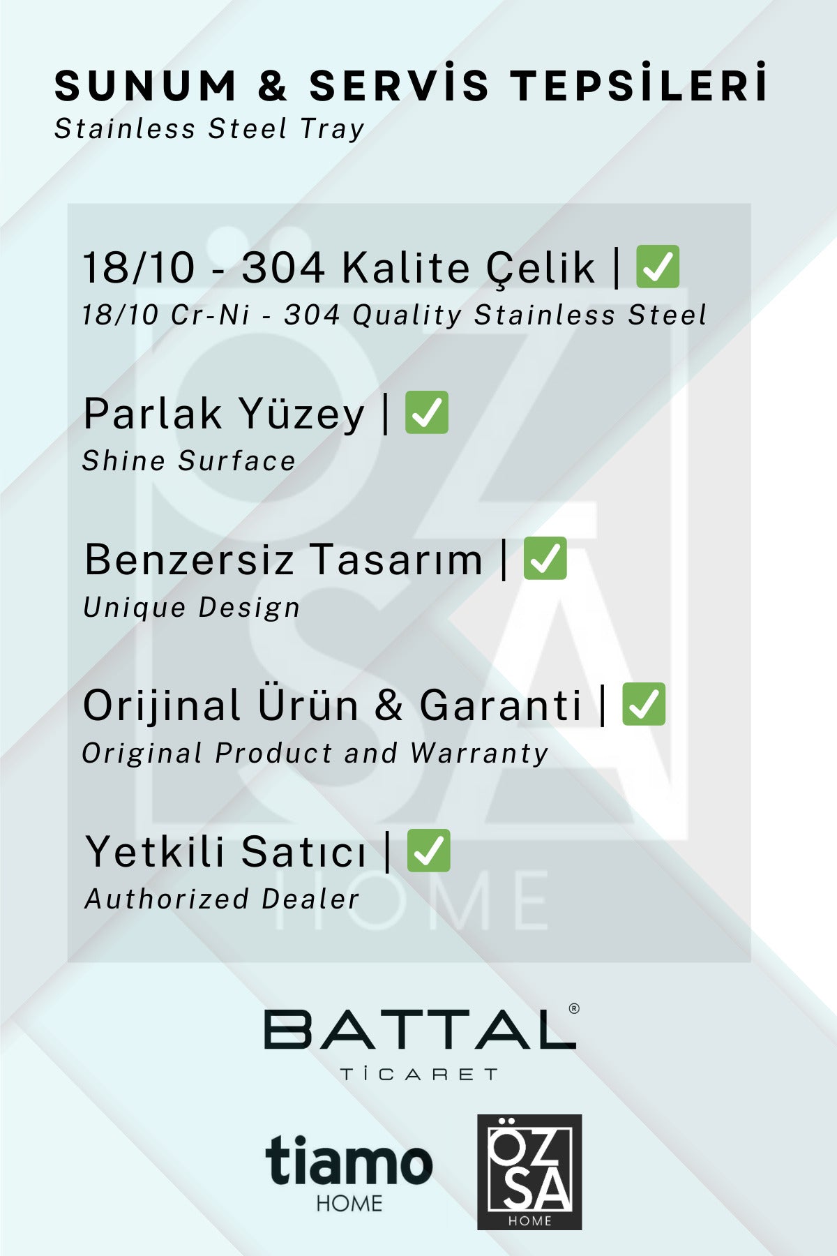 Tiamo Celine Premium 18/10 Paslanmaz Çelik Sunum Tepsisi Kulplu Söz Nişan Servis Çay Tepsi - Gold