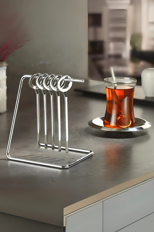6'lı 18/10 Paslanmaz Çelik Askılı Gümüş Çay Kaşığı Sunum Kaşığı Seti