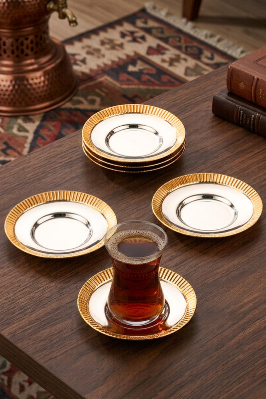 6'lı Mios Yuvarlak Çay Tabağı - 18/10 Paslanmaz Çelik 6 Kişilik - Altın