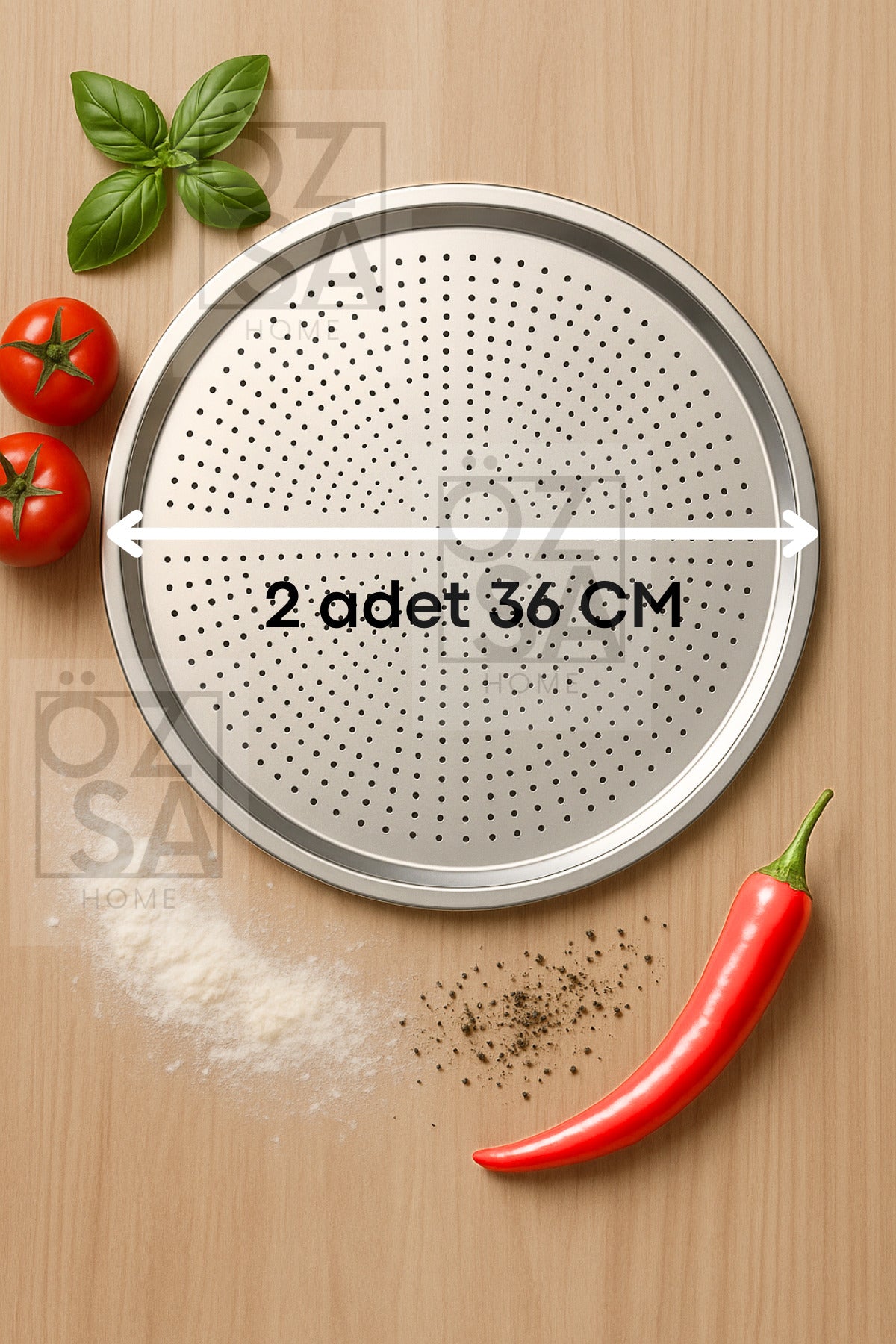 4 Parça Büyük Boy Delikli Pizza Tepsi Seti Lahmacun Tepsisi Peynir Rendesi Pizza Kesici Seti 36cm - Gümüş