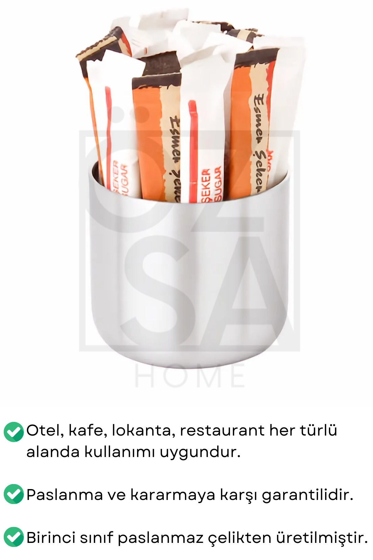 10 Adet Stik Şekerlik Kafe Restaurant Lokanta Paslanmaz Çelik Büyük Şekerlik Metal - Gümüş