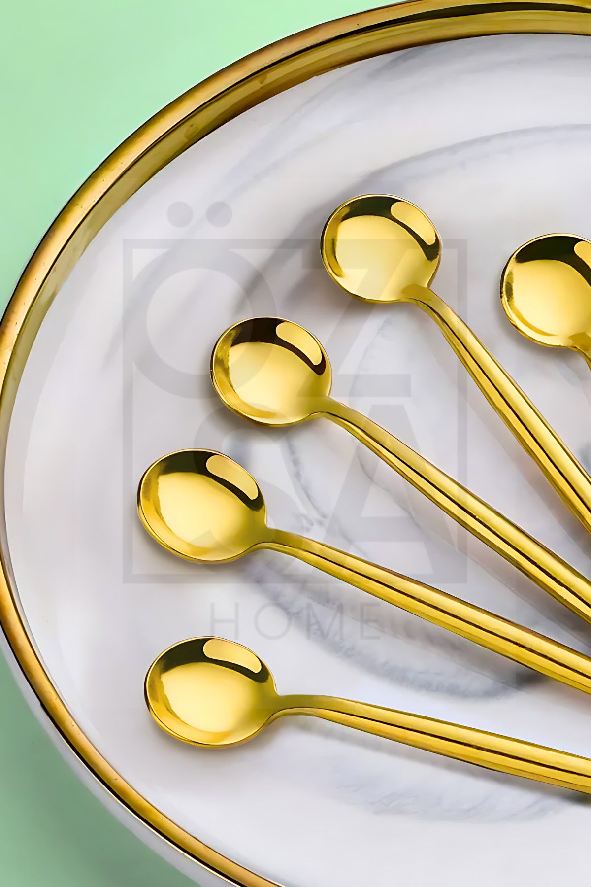 6'lı Lux Yuvarlak Çay Kaşığı Paslanmaz Çelik Çay Reçel Sunum Kaşığı 13 cm - Gold
