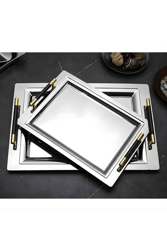 Mercan Silver Black 2'li İkramlık Sunumluk Servis Ve Çay Tepsisi