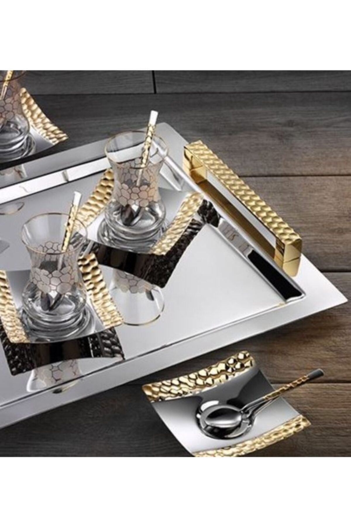 37 Parça Kulplu Petek Gold Çay Seti 18/10 Paslanmaz Çelik