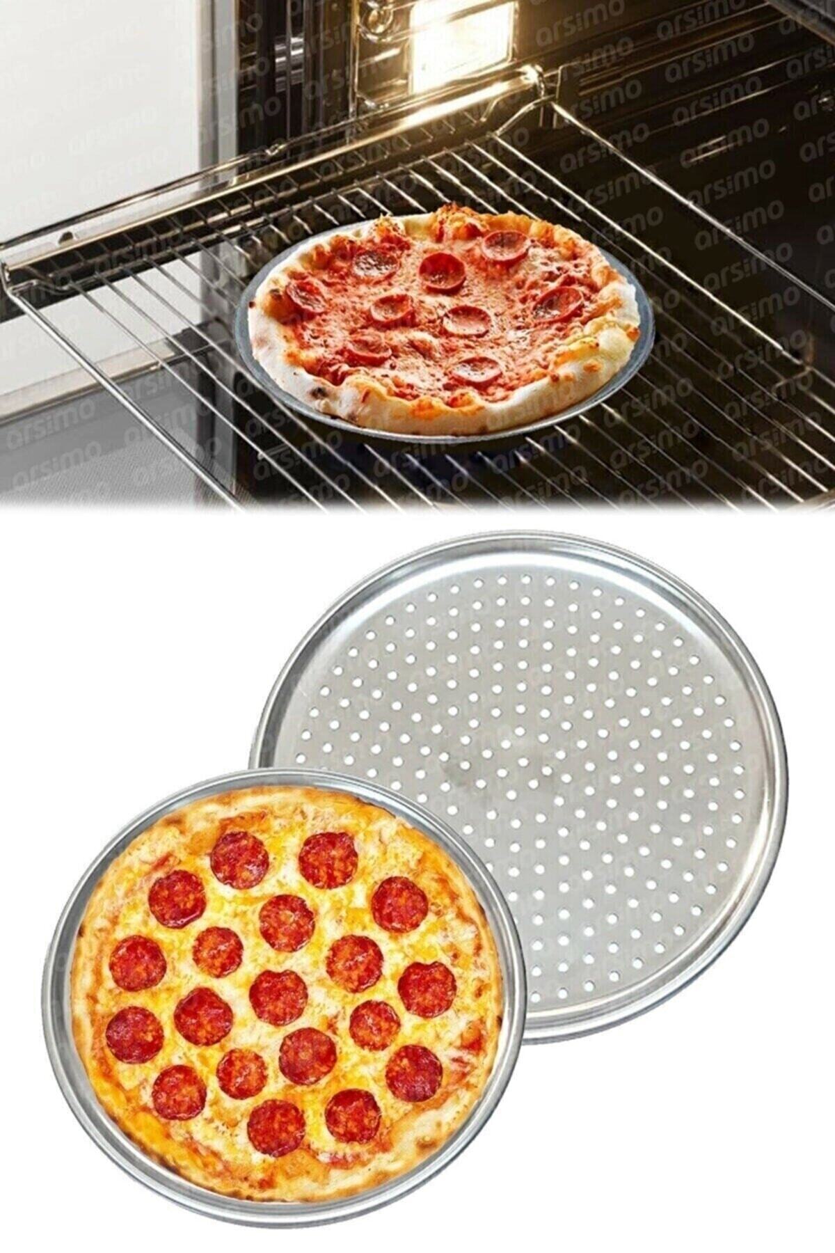 3'lü Delikli Pizza Tepsisi Lahmacun Pide Tepsisi 28 - 32 - 36cm 3 Parça Çelik Pizza Tepsisi - Gümüş