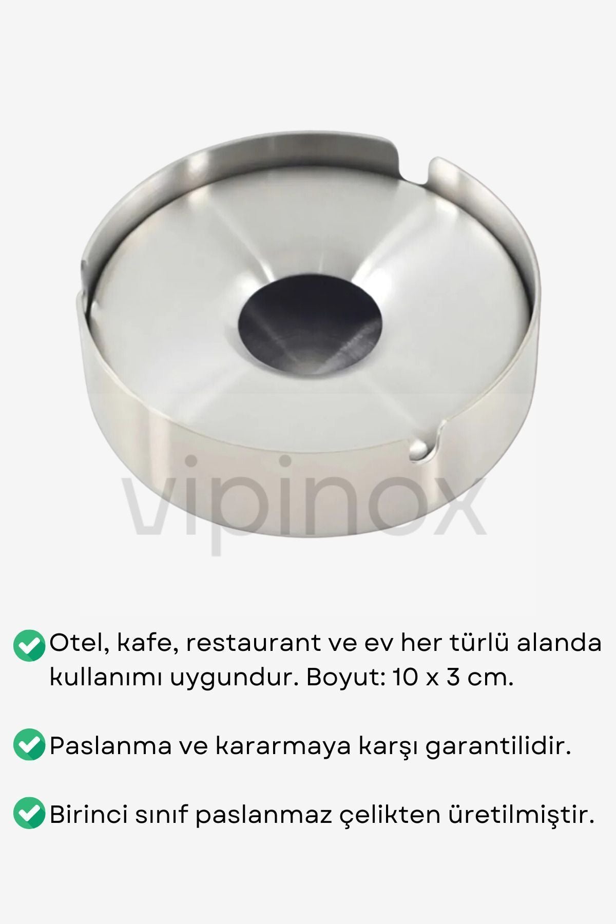 10 Adet Elit Kapaklı Büyük Boy Paslanmaz Çelik Kül Tablası Krom Küllük 10 Cm - Gümüş