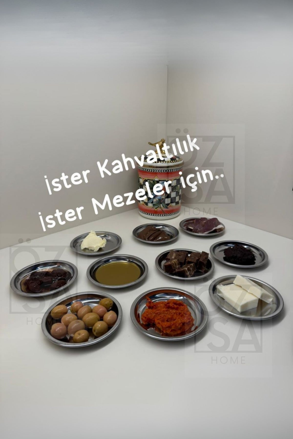 6'lı Çerezlik ve Kahvaltılık Mezelik Düz Tabak Dekoratif Sunum Tepsi Paslanmaz Çelik 11 cm Reçellik - Gri