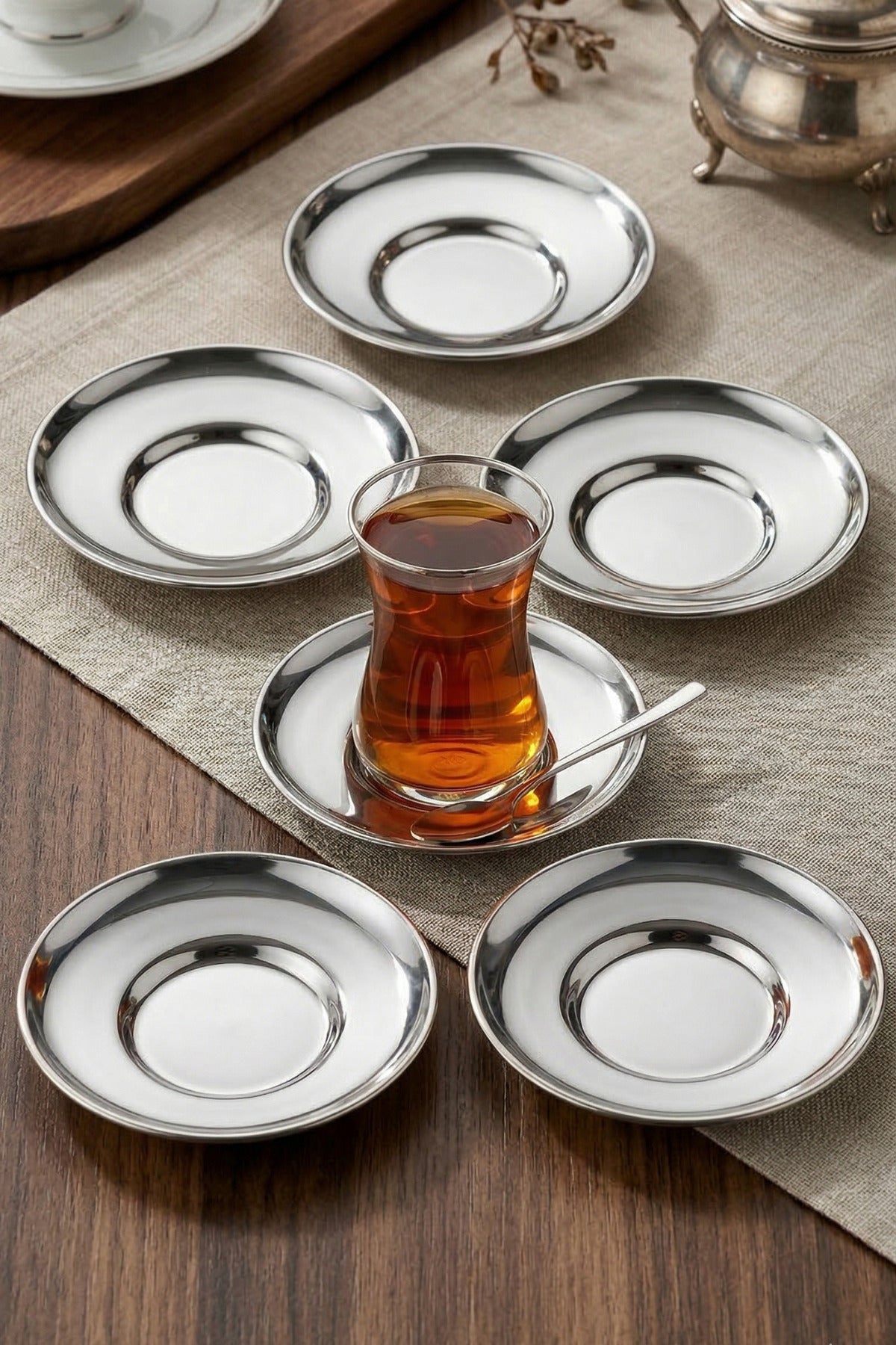 Rio Silver 6lı Çelik Çay Tabağı 18/10 Tüm Çay Bardaklarına Uyumlu Gümüş