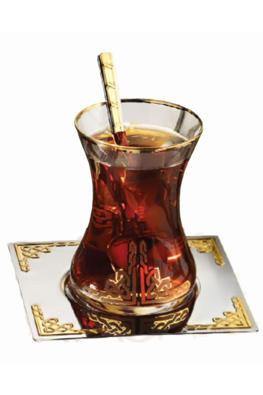 Hürrem Gold 18 Parça Bardaklı Şık Çay Seti